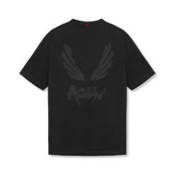 0797. Tech Essential™ Relaxed Tee - Black/Black "Brush Wings/ASRV"