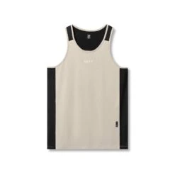 0809. Supima® Mesh Panel Training Singlet - Sand Smoke