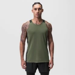 0809. Supima® Mesh Panel Training Singlet - Olive -Fashion Shop 0809olive1