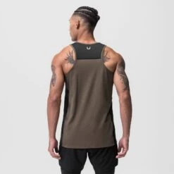 0809. Supima® Mesh Panel Training Singlet - Deep Taupe -Fashion Shop 0809taupe2