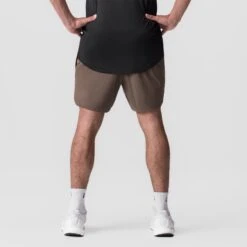 0823. Tetra-Lite® 7" Linerless Short - Deep Taupe "Wings" -Fashion Shop 0823 DEEPTAUPE Wings 7 Shorts 1