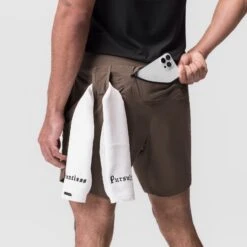 0823. Tetra-Lite® 7" Linerless Short - Deep Taupe "Wings" -Fashion Shop 0823 DEEPTAUPE Wings 7 Shorts 2