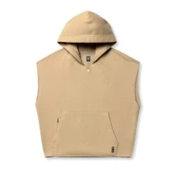 0844. Tech Essential™ Raw Hem Cutoff Hoodie - Khaki