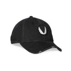 0856. Distressed Patch Logo Hat - Black/White "Wings"