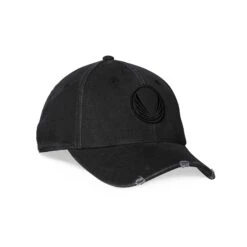 0856. Distressed Patch Logo Hat - Black/Black "Wings"