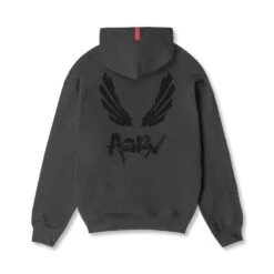 0874. Tech-Terry™ Zip Pocket Hoodie - Space Grey/Black "Brush Wings/ASRV"