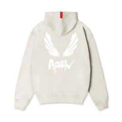 0874. Tech-Terry™ Zip Pocket Hoodie - Stone/White "Brush Wings/ASRV"