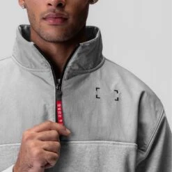 0903. Tech-Terry™ Paneled Quarter Zip - Heather Grey "Wave Dye" -Fashion Shop 0903 HeatherGrey QuarterZip 3