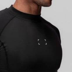 0908. WarpFlexx™ Compression Mock Neck Long Sleeve - Black "Space Bracket" -Fashion Shop 0908 Black Mockneck LS