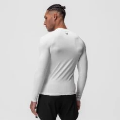 0908. WarpFlexx™ Compression Mock Neck Long Sleeve - White "Space Bracket" -Fashion Shop 0908 White Mockneck LS 1