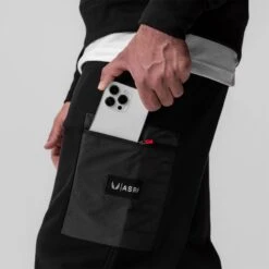 0914. Tech-Terry™ Paneled Cinch Cargo Jogger - Black/Wave-Dye -Fashion Shop 0914 Black CinchCargoPant 5