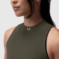 W023. Performance Ribbed Mockneck Tank - Olive -Fashion Shop 7M3A6488copy