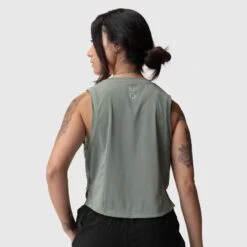 ASRV X Equinox AeroSilver® Cropped Training Tank - Sage -Fashion Shop Aerosilver Tank Sage Back