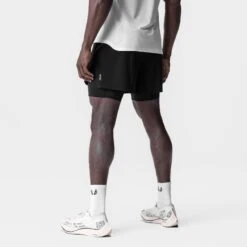 0951. Aerotex™ 4" High Split Liner Short - Black/Black -Fashion Shop BLACK GREY HiSplitLinerShort1