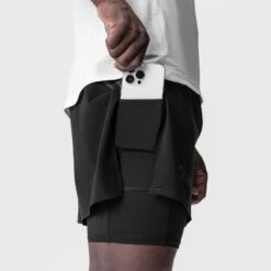 0951. Aerotex™ 4" High Split Liner Short - Black/Black -Fashion Shop BLACK GREY HiSplitLinerShort4