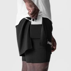 0951. Aerotex™ 4" High Split Liner Short - Black/White -Fashion Shop BLACK WHITE HiSplitLinerShort4