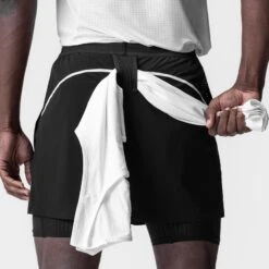 0951. Aerotex™ 4" High Split Liner Short - Black/White -Fashion Shop BLACK WHITE HiSplitLinerShort5