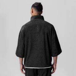 1057. Towel Terry Quarter Zip Oversized Tee - Black -Fashion Shop BLACK 1057 TowelTerry QuarterZipTee 2
