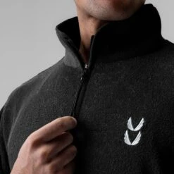 1057. Towel Terry Quarter Zip Oversized Tee - Black -Fashion Shop BLACK 1057 TowelTerry QuarterZipTee 4