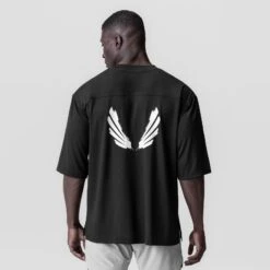 0841. 3D-Lite® 2.0 Lycra® 3/4-Sleeve Oversized Tee - Black "Brush Wings" -Fashion Shop BLACK 3DL Wings 3 4sleeveOversizeTee1
