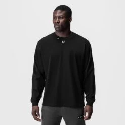 0851. Tech Essential™ Relaxed Long Sleeve - Black/White "OTWR" -Fashion Shop BLACK White Tech LongSleeve