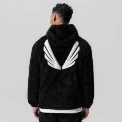0553. Sherpa Recovery Hoodie - Black/White "Wings" -Fashion Shop BLACK Wings Hoodie1