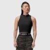 W023. Performance Ribbed Mockneck Tank - Black -Fashion Shop Black Ribbed Mock Neck