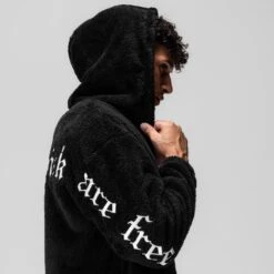 0887. Sherpa Recovery Full Zip Hoodie - Black/White -Fashion Shop Black White SherpaZipHoodie3