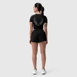 W019. Lycra® Cropped Tee - Black "Big Wings" -Fashion Shop Black Full BACK BIGWINGS