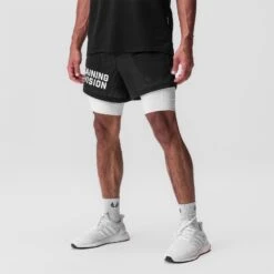 0848. SilverPlus™ Mesh 5" Liner Short - Black/White "Training Division" -Fashion Shop Black MeshShorts 5