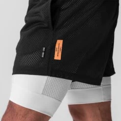0848. SilverPlus™ Mesh 5" Liner Short - Black/White "Training Division" -Fashion Shop Black MeshShorts 6