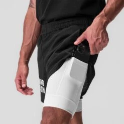 0848. SilverPlus™ Mesh 5" Liner Short - Black/White "Training Division" -Fashion Shop Black MeshShorts 8
