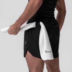 0823. Tetra-Lite® 7" Linerless Short - Black "Space Bracket" -Fashion Shop Black SpaceBracket Shorts2