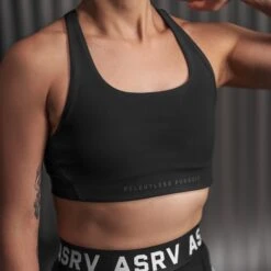 W039. Lycra® Hybrid Sports Bra - Black -Fashion Shop Black Sports Bra Front