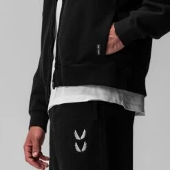 0843. Tech Essential™ Distressed Full Zip Hoodie - Black -Fashion Shop Black ZipHoodie 2