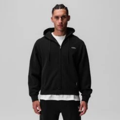0843. Tech Essential™ Distressed Full Zip Hoodie - Black -Fashion Shop Black ZipHoodie