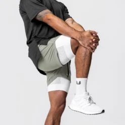 0622. Tetra-Lite® 5" Liner Short - Sage/White -Fashion Shop CC3E Comm 367