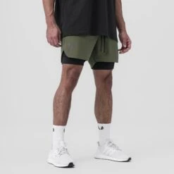 0865. Tetra-Lite® 5" Liner Short - Olive "Wings"/Black -Fashion Shop DSG0865 Wings Olive