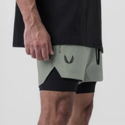 0865. Tetra-Lite® 5" Liner Short - Sage "Wings"/Black -Fashion Shop DSG0865 Wings Sage 1