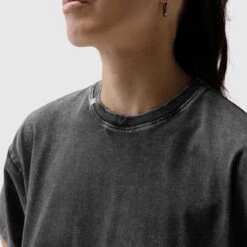 1102. Distressed Relaxed Tee - Black -Fashion Shop Grey Neck Detail