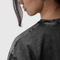 1102. Distressed Relaxed Tee - Black -Fashion Shop Grey Neck Detail Back