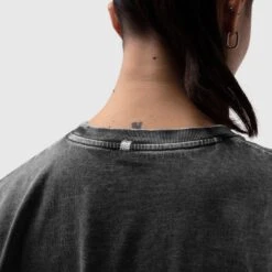 1102. Distressed Relaxed Tee - Black -Fashion Shop Grey Neck Detail Back2
