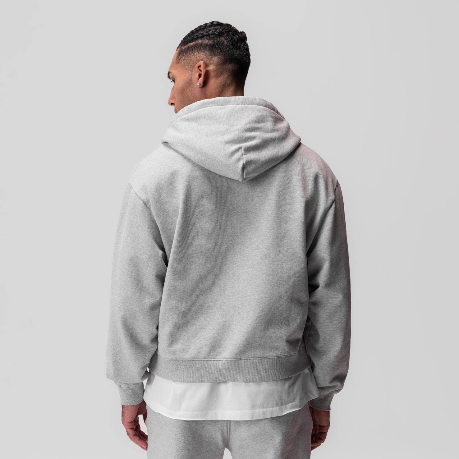 0843. Tech Essential™ Distressed Full Zip Hoodie - Heather Grey 5 0843. Tech Essential™ Distressed Full Zip Hoodie - Heather Grey - Image 3