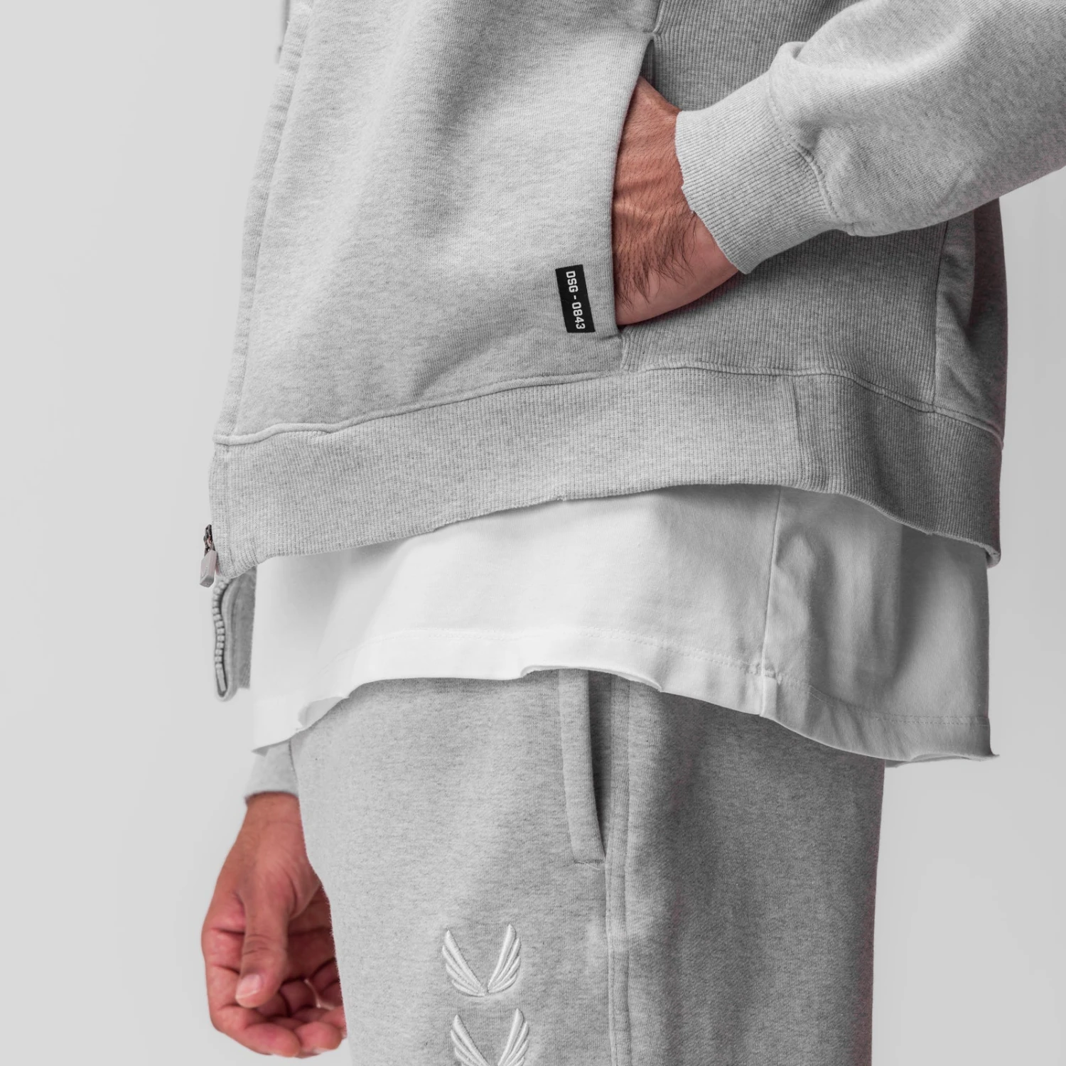 0843. Tech Essential™ Distressed Full Zip Hoodie - Heather Grey 6 0843. Tech Essential™ Distressed Full Zip Hoodie - Heather Grey - Image 4