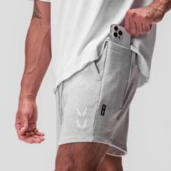 0867. Tech-Terry™ Sidelock Sweat Short - Heather Grey "Stacked Wings" -Fashion Shop HeatherGreyy TerryShorts 2