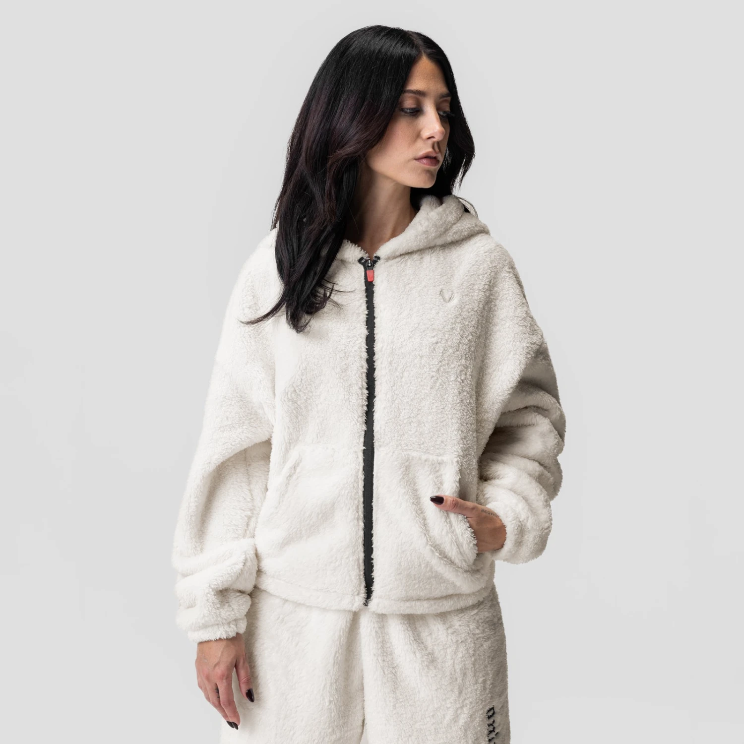 1005. Women's Sherpa Recovery Full Zip Hoodie - Ivory Cream/Black 4 1005. Women's Sherpa Recovery Full Zip Hoodie - Ivory Cream/Black - Image 2