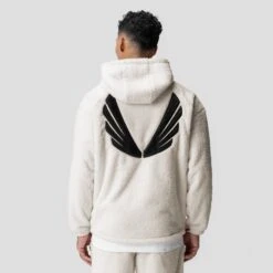 0553. Sherpa Recovery Hoodie - Ivory Cream/Black "Wings" -Fashion Shop IVORYCREAM Wings Hoodie1