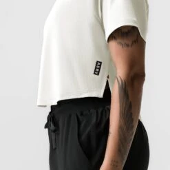 ASRV X Equinox AeroSilver® Cropped Training Tee - Ivory Cream -Fashion Shop Ivory CropTee2