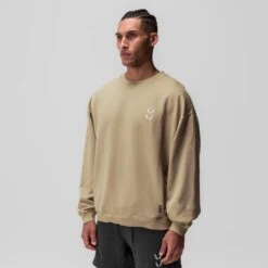 0861. Tech Essential™ Distressed Crewneck - Khaki -Fashion Shop Khaki FleeceCrewneck 5739f767 a59c 450f b138 39f246670142