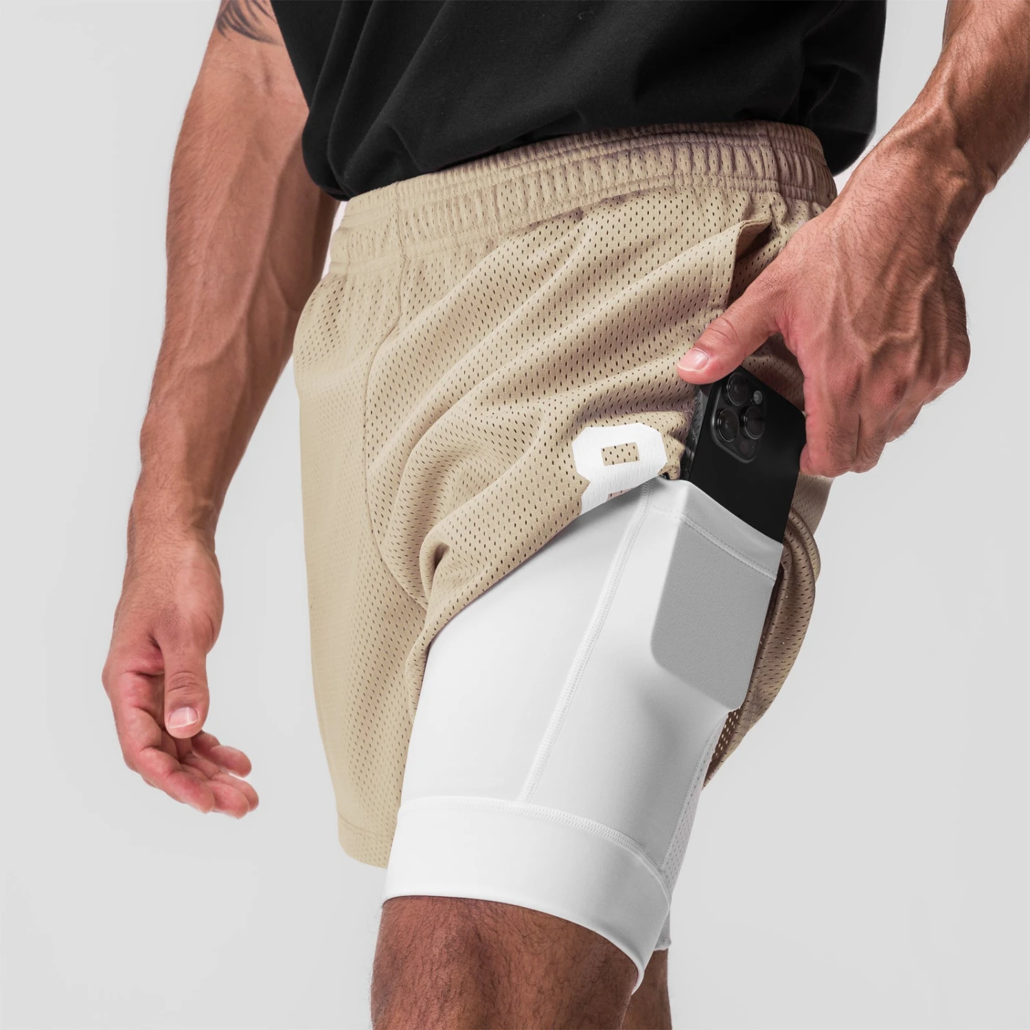 0848. SilverPlus™ Mesh 5" Liner Short - Khaki/White 5 0848. SilverPlus™ Mesh 5" Liner Short - Khaki/White - Image 3